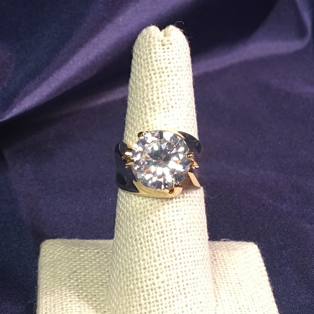 14k gold plated large crystal ring